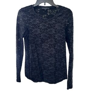 Generation Love New York Women’s Black Silver Shimmer Lace Long Sleeve Top Sz M